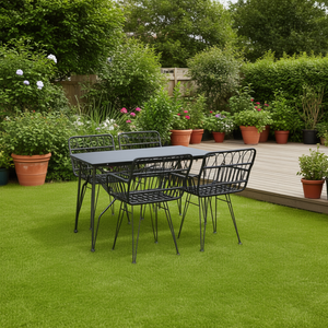 Ensemble de salle à manger de jardin en rotin polyéthylène noir 4 places, mobilier d'extérieur au design contemporain, structure métallique durable - Product Image 2