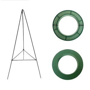 พวงหรีดดอกไม้ทรงกลมแบบข้ามพรมแดน ฐานวงแหวนเหล็ก สำหรับตกแต่งคริสต์มาสหรืองานรำลึก ขนาด 20 ซม. สีเขียว - Product Image 1