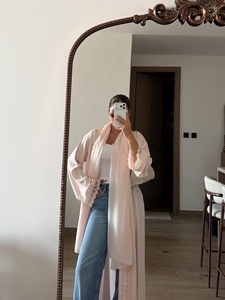 Hafizah Nova Abaya Rosa de Chiffon Aberta com Renda Casual Modesta Dubai Muçulmana Feminina Kimono Cardigã Atacado - Product Image 2