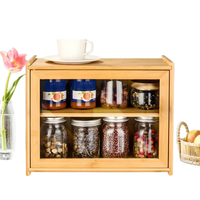 Boîte de rangement à pain en bambou à 2 niveaux avec fenêtre transparente, dessus plat, étagère de rangement supplémentaire, boîte à pain pour comptoir, pour le rangement des aliments dans la cuisine