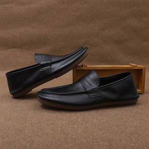 Mocassins pour hommes en cuir véritable à bout rond, respirants, chaussures décontractées de printemps - Product Image 3