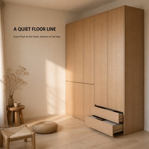 Armoire en bois finition chêne clair, porte à charnières sans poignée avec 2 tiroirs, style nordique, placard de chambre sur mesure, du <span class=keywords><strong>sol</strong></span> au plafond - Product Image 5