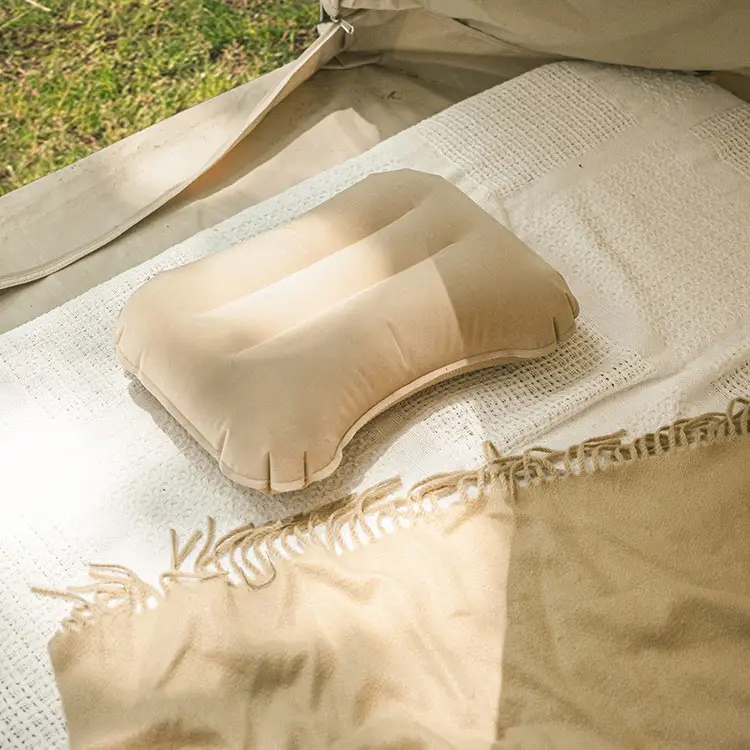 Travesseiro inflável portátil para massagem do pescoço cervical, travesseiro de dormir em tecido flocado com saco de espuma de memória, ideal para acampamento, venda imperdível