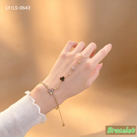Bijoux pour femmes personnalisés, plaqué or 18 carats, acier inoxydable 304/316, bracelet à trois feuilles de fleurs en zircon, bague, chaîne de doigt