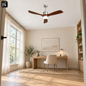 Ventilador de Techo LED Moderno con Acabado Cepillado y Tres Aspas con Diseño de Madera Oscura para Sala de Estar, Dormitorio y Comedor - Product Image 1