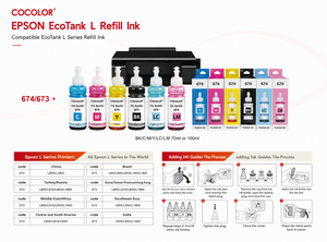 Tinta de Recarga Cocolor 674 T673 Compatible con Impresoras Epson L800 L805 L810 L850 L1800 EcoTank - Product Image 2