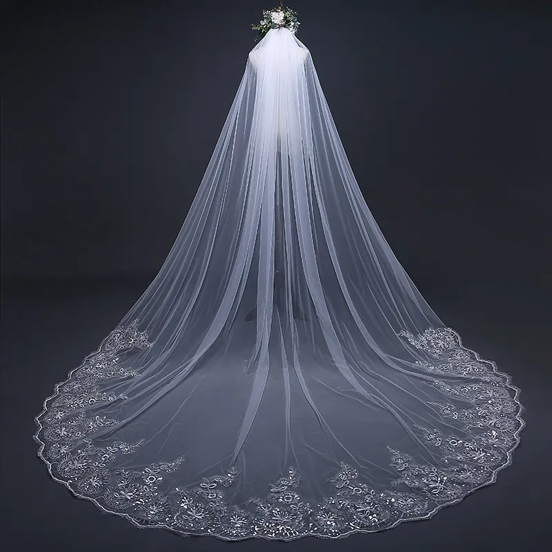 Long Lace Trailing Bridal Veil With Bride veil Chapel wedding veil 3M