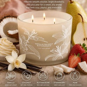 Bougie parfumée LANJO Vanille Coco Beurre de Coco, 3 mèches, cire de soja, pot en verre, décoration élégante pour la maison, bougie d'aromathérapie - Product Image 1