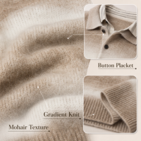 Pull en maille polo brossé à rayures dégradées pour homme, marron et blanc, col rabattu, style décontracté chic, OEM ODM, tricot