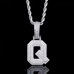 Colliers avec initiales en lettres de l'alphabet Hip Hop Bling, gros pendentifs en lettres, chaîne en corde plaquée rhodium, moissanite argentée glacée - Product Image 2