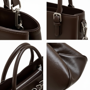 Sac fourre-tout élégant en cuir véritable, couleur unie vintage, antivol, fermeture ouverte, sac à bandoulière portable, été automne - Product Image 1