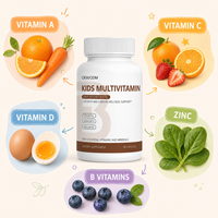 Complément alimentaire multivitaminé pour enfants OEM Kids Daily Nutrition, vitamines A, C, D3, E, B6, B12, zinc, 90 capsules, facile à utiliser.