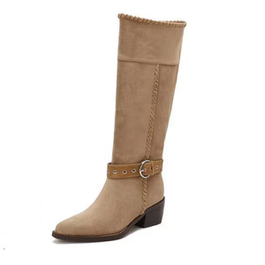 Stivali da Donna Western a Metà Polpaccio in <span class=keywords><strong>Camoscio</strong></span> con Punta Quadrata e Chiusura Slip-On, Stivaletti Lunghi Personalizzabili all'Ingrosso - Product Image 1