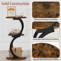 Table d'appoint en bois peinte à la main avec structure métallique, petite table de chevet gain de place pour chambre à coucher, salon ou coin.