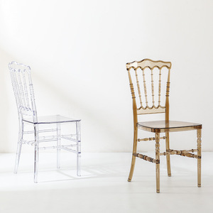 Silla de plástico transparente de cristal para uso en hoteles, bodas y banquetes al aire libre. Disponible en colores transparente y dorado. - Product Image 4