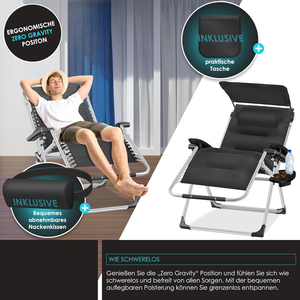 Chaise longue <span class=keywords><strong>de</strong></span> jardin pliable <span class=keywords><strong>XXL</strong></span>, résistante aux intempéries, charge maximale 200 kg, chaise longue inclinable à gravité zéro, chaise longue réglable - Product Image 5