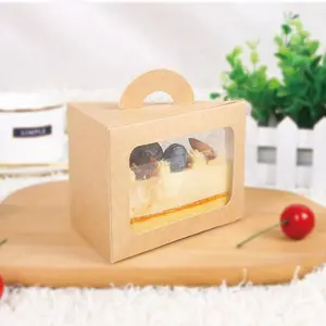 Food Grade Portable Mousse Box 8 Inch Cake Slice Packaging Box Transparent Window Kraft Paper Triangle Birthday Cake Box