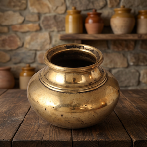Maceta de Agua Tradicional Hecha a Mano de Latón Dorado y Bronce, Kalash para Ceremonias Pooja, Macetas para Flores, Macetas para Jardín, Decoración del Hogar, 6.24 Pulgadas - Product Image 3