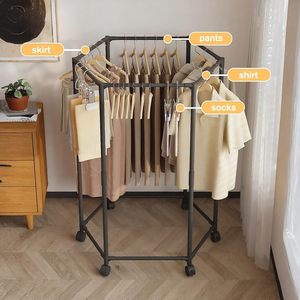 <span class=keywords><strong>Organisateur</strong></span> de vêtements multifonctionnel autoportant hexagonal en acier inoxydable avec fonction de suspension pour chambre et buanderie - Product Image 3