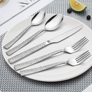 Rắn 65 cái Flatware với utenil phục vụ mảnh vuông hiện đại dòng thiết kế muỗng ngã ba thép không gỉ búa thiết lập dao kéo - Product Image 3
