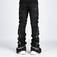 DiZNEW Jeans Baggy Homme Streetwear Personnalisé Multi-Zip, Denim Empilé Désintégré avec Panneaux Exosquelette, Usine BSCI