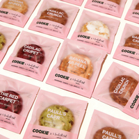 Sacs à biscuits carrés roses personnalisés imprimés MOPP PET PE, sachets transparents à trois soudures latérales pour l'emballage de pâtisseries, biscuits, snacks et pain
