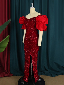 Abito da sera da donna con Maxi paillettes <span class=keywords><strong>rosse</strong></span> con spalle scoperte - Product Image 4