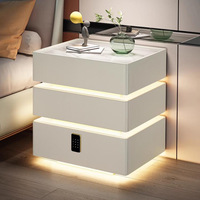 Table de chevet intelligente de luxe en bois contemporaine à 3 tiroirs avec serrure USB à empreinte digitale pour chambre à coucher et appartement