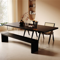 Table à manger suspendue en bois massif et acrylique, style minimaliste, haut de gamme, Wabi Sabi, table longue noire antique