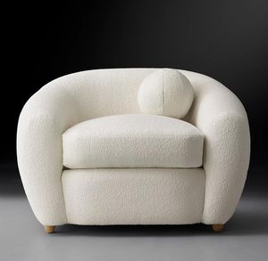 Fauteuil rond moderne de <span class=keywords><strong>luxe</strong></span> en laine crème ivoire, élégant, avec accoudoirs, en tissu bouclé, pour salon - Product Image 1