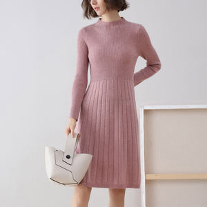 Guoou personnalisé automne hiver rose à manches longues <span class=keywords><strong>mi</strong></span>-longueur décontracté OL Style bureau dame cachemire <span class=keywords><strong>laine</strong></span> tricot <span class=keywords><strong>robe</strong></span> <span class=keywords><strong>pull</strong></span> pour les femmes - Product Image 3