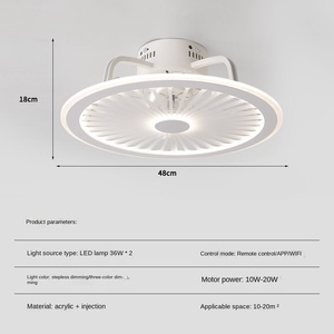 Ventilateur de plafond décoratif ultra-plat à 5 pales, moteur DC, construction métallique, avec lumière LED dimmable, 6 vitesses, télécommande et contrôle par application - Product Image 5