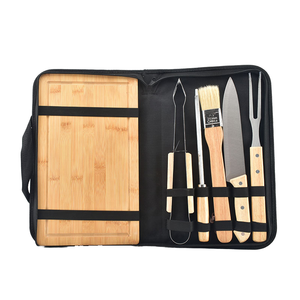 Parrilla de barbacoa portátil para exteriores, bolsa de transporte, juego de 6 piezas, cocina de acero, accesorios de barbacoa de madera de bambú, fiesta al aire libre, Camping - Product Image 1