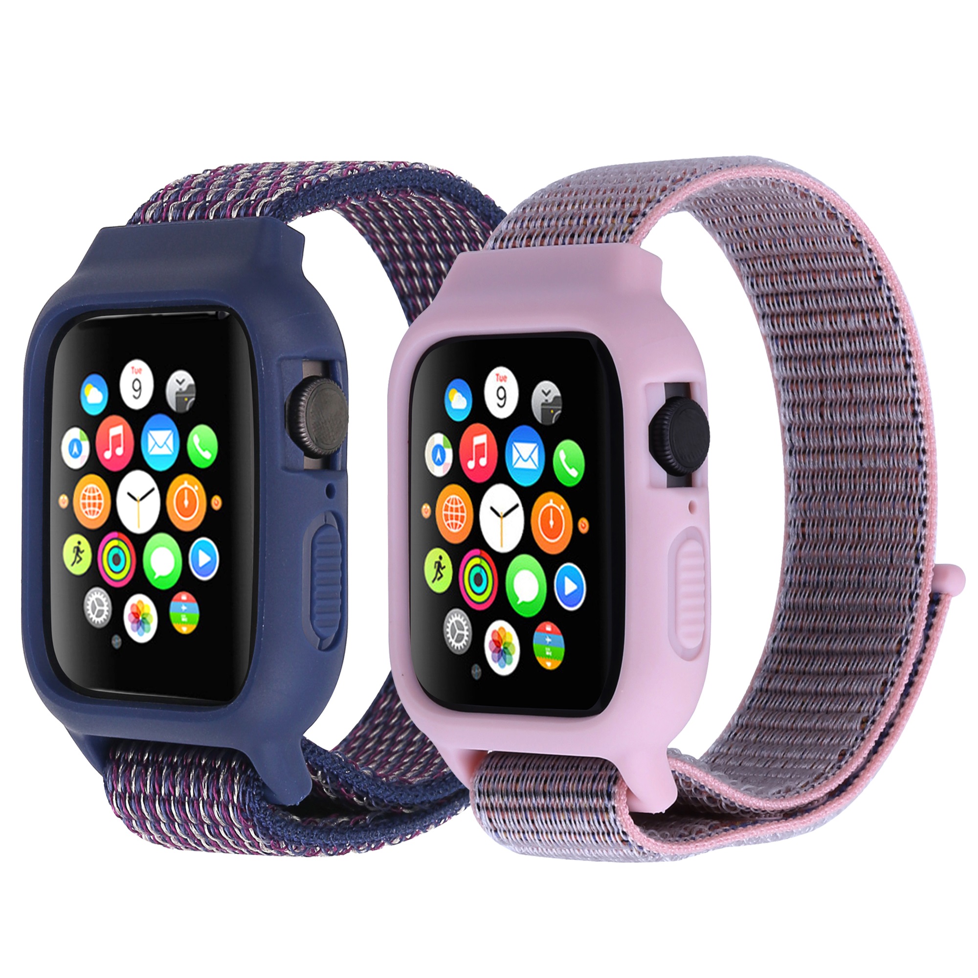 Тканый нейлоновый ремешок для Apple Watch Band с силиконовым чехлом, ударопрочный 44 мм спортивный ремешок для iWatch Series 6/SE/5/4