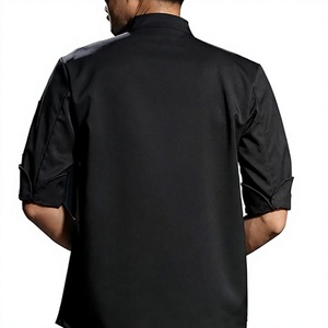 เสื้อเชฟสีดำพรีเมียมสำหรับผู้ชาย แขนสั้น กระดุมสองแถว ผ้าฝ้าย 100% ลายการ์ตูน สำหรับโรงแรม ร้านอาหาร ชุดทำงานในครัว - Product Image 2