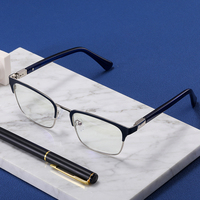 91324 Lunettes de vue classiques en métal de luxe anti-lumière bleue, monture carrée pour hommes et femmes