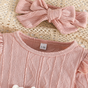 Children's Clothing Girls' Exquisite Dot Embroidered Knitted Autumn <b>Long</b> Sleeved Jumpsuit Headscarf <b>Socks</b> Baby Girl Climbing - Product Image 3