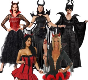 PEEQI Disfraz de Halloween al por mayor, uniforme vintage de juego, cosplay de <span class=keywords><strong>mujer</strong></span>, disfraz de diablo, bruja oscura, <span class=keywords><strong>Maléfica</strong></span>, para fiesta, juego de rol - Product Image 1