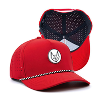 Casquette de baseball respirante à 5 panneaux avec fermeture à pression classique, personnalisée avec un patch brodé, légère, en corde de golf perforée