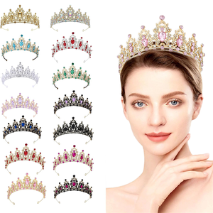 Diadema de Corona Elegante DAMAI con Pedrería de Aleación y Cristal para Bodas, Halloween, Accesorios para el Cabello de Novia y Actuaciones en Fiestas - Product Image 1