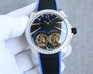 Montre mécanique à double tourbillon avec squelette sur le thème des super-héros, lunette sertie de diamants, montre de sport de luxe pour homme, montre en caoutchouc noir et rouge - Product Image 3