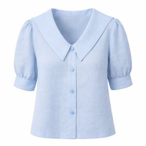 Custom-made Linen <strong>Sailor</strong> Collar Blue Elegant Ladies' <strong>Shirts</strong> for Women's Wear. High-quality Supplier of Women's Clothing - Product Image 1