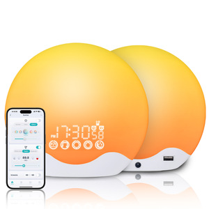 FZO5 Smart Wake Up Light Round <b>LED</b> Alarm <b>Clock</b> With Sunrise Simulation And Color Changing Night Light For Bedroom And Sleep Aid - Product Image 1