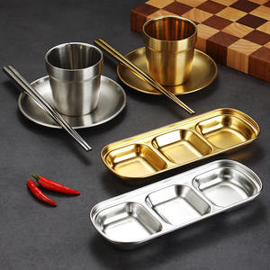 Juego de vajilla coreano de acero inoxidable, olla caliente, vajilla de barbacoa con plato de salsa, plato de inmersión, palillos, cuchara, taza, tazón - Product Image 5