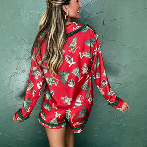 Christmas Pajamas for Women Satin Soft Sleepwear Set Long Sleeve Holiday <b>Pjs</b> Women's Nightwear Lounge Set women’s pajama set - Product Image 3