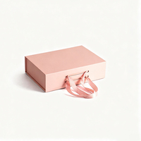 Boîte cadeau de luxe pliable avec couvercle magnétique et poignée en ruban satiné, logo personnalisé, emballage rigide pliable