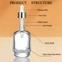 Emballage de cosmétiques de vente directe d'usine 30ml 50ml bouteille d'huile essentielle de compte-gouttes en verre vide transparente