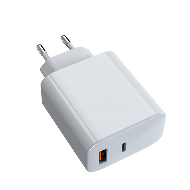 65W PD Type-C Fast Charger with QC3.0 Dual Ports (USB-C + USB-A) Eco-Friendly GaN Power Adapter for EU/US/KR/JP Plugs