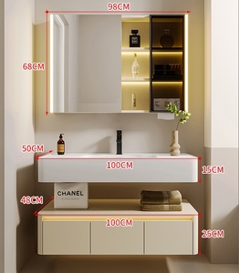 Modern Wall-Mounted Bathroom <b>Vanity</b> With Led <b>Mirror</b> Ceramic Basin 60 In Minimalist Design Lacquered Finish - Product Image 5