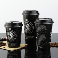Gobelets à café jetables à paroi simple, écologiques, épais, noirs, avec logo personnalisé imprimé, 8 oz, 14 oz, 16 oz, 22 oz